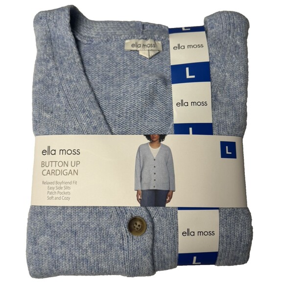 Ella Moss Womens Size Large Blue Relaxed Boyfriend Button Front Cardigan Lrg. L - Picture 8 of 10